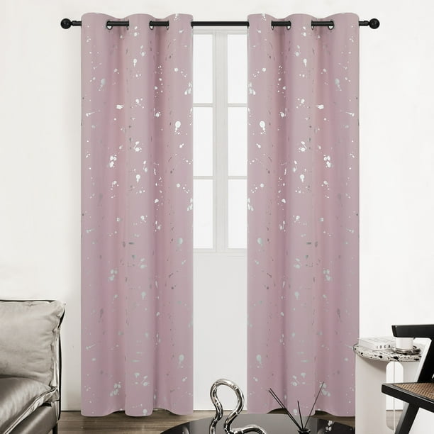Deconovo Blackout Curtains for Bedroom, Silver Dots Printed Pattern