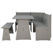 Linon Talon Pine Wood Corner Dining Nook Set with Storage in Gray Finish