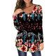 thumbnail image 1 of Moda mujer imprimir blusa o cuello manga larga botón fruncido suave elástico camiseta casual top Abanopi Negro-4/Medio, 1 of 7