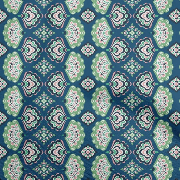 oneOone Cotton Silk Royal Blue Fabric Asian Block Craft Projects Decor Fabric Printed By The Yard 42 Inch Wide