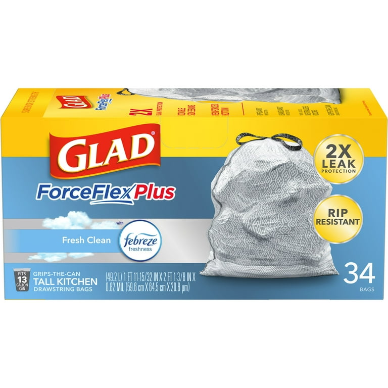 Glad ForceFlex Tall Kitchen Trash Bags, Fresh Clean Scent (Pack of 32), Size: 34 ct