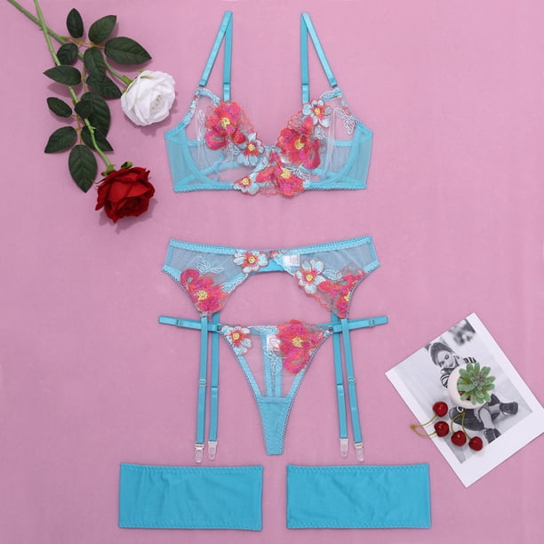 Conjunto de lencería moldeadora de cuerpo multicolor con malla bordada y liga europea y americana