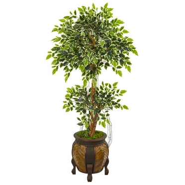 Nearly Natural 59" Variegated Ficus Artificial Tree in Decorative Planter