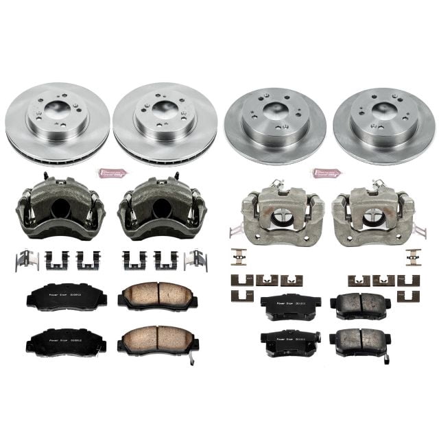 PowerStop Front and Rear Stock Replacement Brake Pad and Rotor Kit with Calipers Fits: HONDA Select Models KCOE706