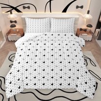 jejeloiu Cute Loves Pattern Bedding Comforter Set,Kawaii Polka Dots Twin Comforter Sets,White Black Heart Print Bedding Set For Girls Kids,Super Cozy Room Decor Reversible,2pcs