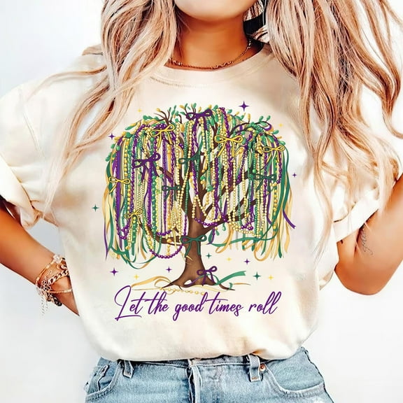 Coquette Mardi Gras Tree Shirt, Watercolor Mardi Gras Bead Tree Tee, Let The Good Times Roll Shirt, Mardi Gras Carnival Shirt, Fat Tuesday Shirt
