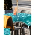 thumbnail image 5 of nqOlkjepod Turquoise Boho Outdoor Tablecloth with Umbrella Hole & Zipper, Abstract Art Floral Ethnic Tribal Square Table Cover 54x54 Inch, Dining Waterproof Table Cloth Protector for Patio/Party, 5 of 7
