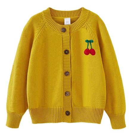 

ATOGUTA Girl Sweater Embroidered Cardigan Sweater Long Sleeve Button Up Knit Outerwear Yellow Size 2T-8