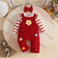 thumbnail image 6 of Emitonse Baby Toddler Girls 2 Piece Outfits Baby Girl Outfits Ruffled Short Sleeves Bodysuit Floral Embroidered Overall Short Sets With Bowknot Headband Red,Size 12-18 Months, 6 of 9