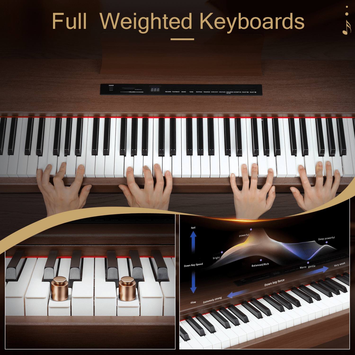 Hassch Digital Piano, 88 Key Full Weighted Electric Keyboard with Furniture Stand, Power Adapter, Triple Pedals and Headphone, Black & Walnut