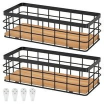 2 Pcs Metal Wire Basket Elegant Wood Base Organizer Multifunctional Small Wire Basket for Bathroom Kitchen Laundry Room Closet