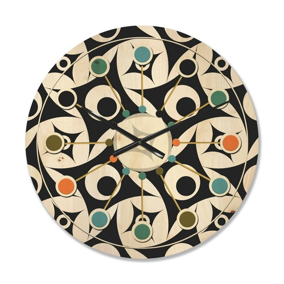 Designart 'Black and White Geometric Pattern VII' Mid-Century Modern Wood Wall Clock