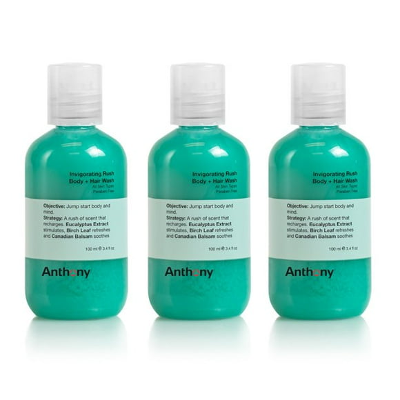 Anthony Invigorating Rush Hair and Body Wash 3.4 Oz (Pack of 3)