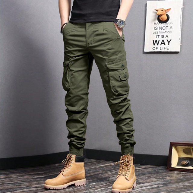 Casual Side Flap Pockets Workwear Tapered Pants Men‘s Cargo Pants For Spring Fall Outdoor