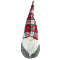 Northlight Gnome with Pointy Plaid Hat Christmas Figure - 18.75" - Gray and Red