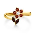 thumbnail image 2 of Gem Stone King 18K Yellow Gold Plated Silver Red Garnet and White Lab Grown Diamond Flower Open Ring for Women (0.82 Cttw, Gemstone January Birthstone, Size 7), 2 of 3