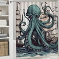 thumbnail image 6 of Creowell  Nautical Octopus Shower Curtain Funny Fun Kraken Monster Ocean Anime Pirate Sea Life Monster Cool Sailboat ShipPolyester Fabric Waterproof 69x72, 6 of 7