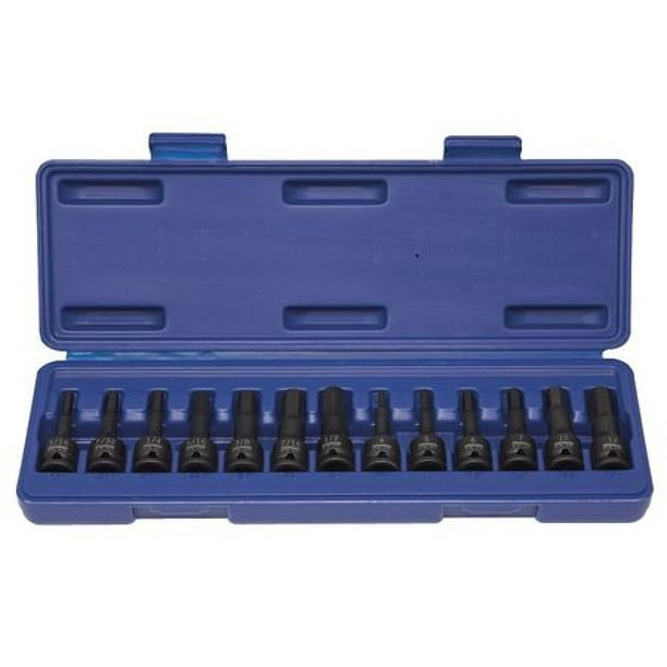 WESTWARD 4PRG1 3/8 in Drive Impact Bit Socket Set, SAE/Metric, 13 pcs