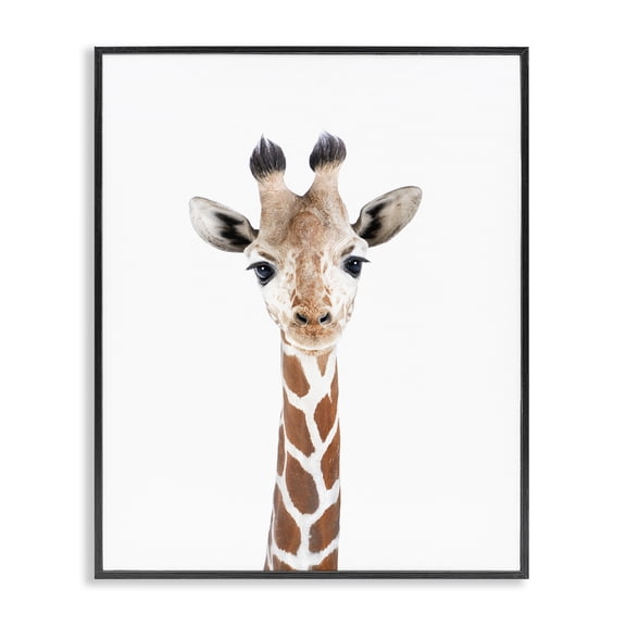Stupell Industries Contemporary Giraffe on White Portrait Black Framed Giclee Art, 11 x 14, by Sisi and Seb