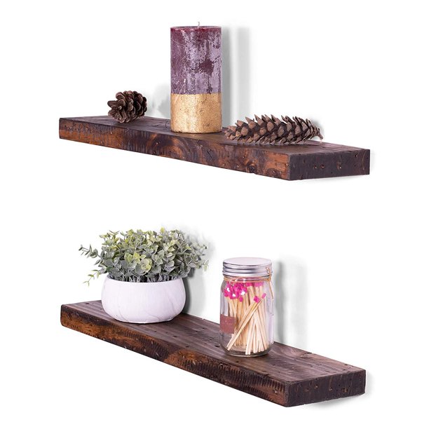 Rugged Distressed Pine Floating Shelves (Set of 2)