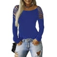 thumbnail image 3 of Cutting Sleeve Women Long Sleeved Solid Color T-shirt Slim Tops Hollow Out Boat Neck Shirt, 3 of 5