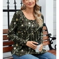 thumbnail image 6 of SOMER Boho Tops For Women Long Sleeve Shirts Dressy Casual Blouses With Printed Pleated Button Tunic Tops for Going Out, 2025 Fall Trendy, 6 of 6