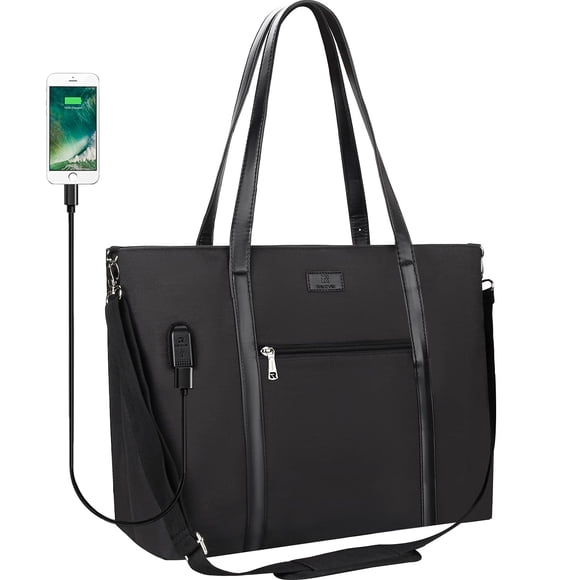 Laptop Tote Bag for Women 17.3 Inch Laptop Bag Large Teacher Tote Bag Waterproof Nylon Work Bag with USB Computer Tote Bag Large Laptop Bag for Women Handbag Satchel Shoulder Bag