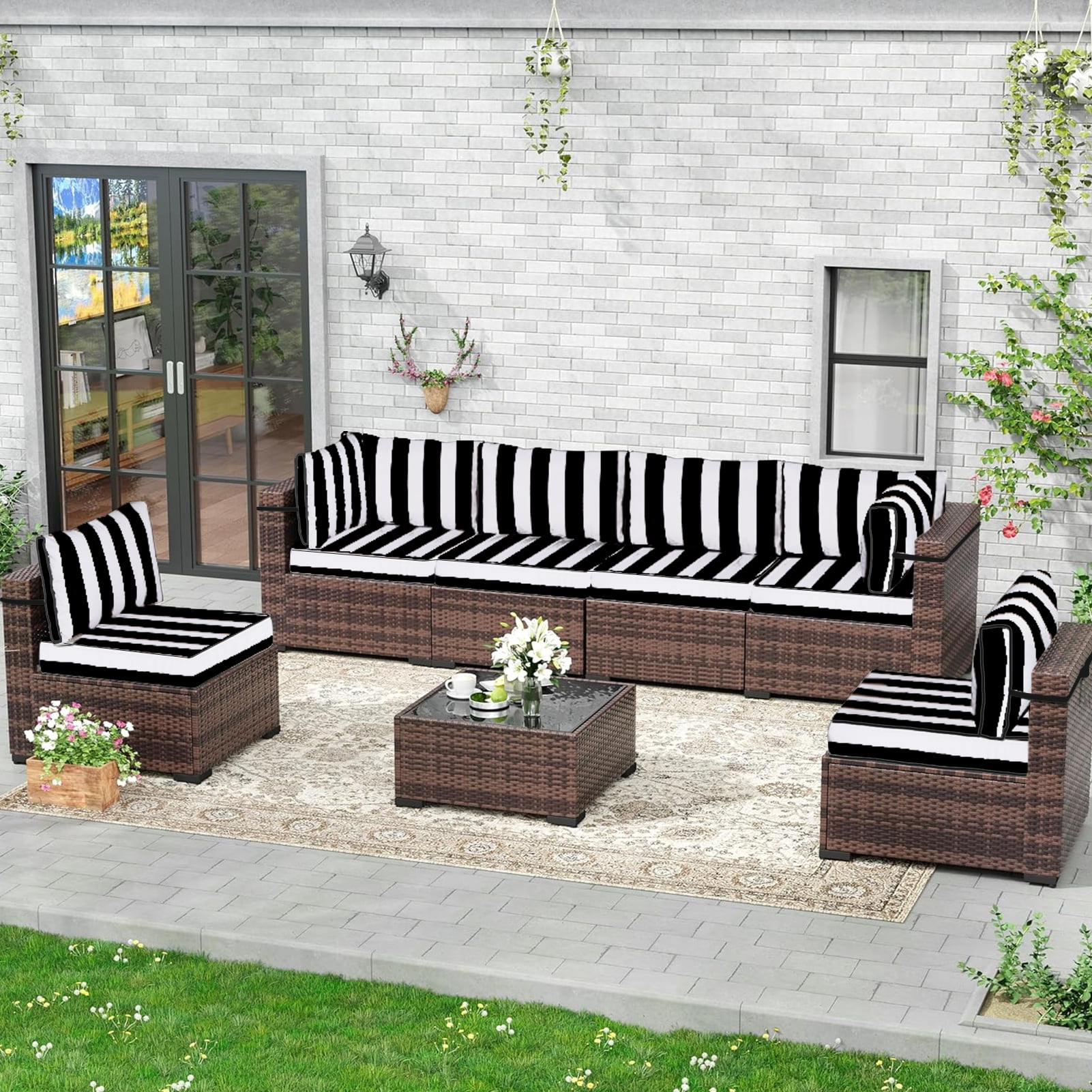 XXLYY Outdoor Replacement Cushions for Patio Furniture, 14 Piece Patio Sectional Cushions, 4" Water-Resistant Replacement Sofa Cushions Fits 6-seat Rattan Conversation Set