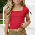 thumbnail image 2 of Landzoo Girls T Shirt Solid Color Short Sleeve Square Collar Shirt Summer Cozy Soft Toddler Kids Girls Tees Size 4-5 Years Red, 2 of 9