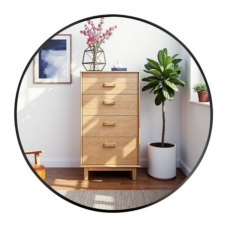 Black Round Mirror 24 Inch - Circle Wall Mirror Metal Frame for Bathroom, Living Room, Bedroom, Vanity, Entryway - Decorative Circular Mirrors