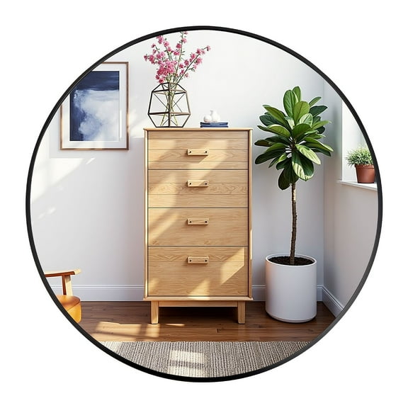Black Round Mirror 24 Inch - Circle Wall Mirror Metal Frame for Bathroom, Living Room, Bedroom, Vanity, Entryway - Decorative Circular Mirrors