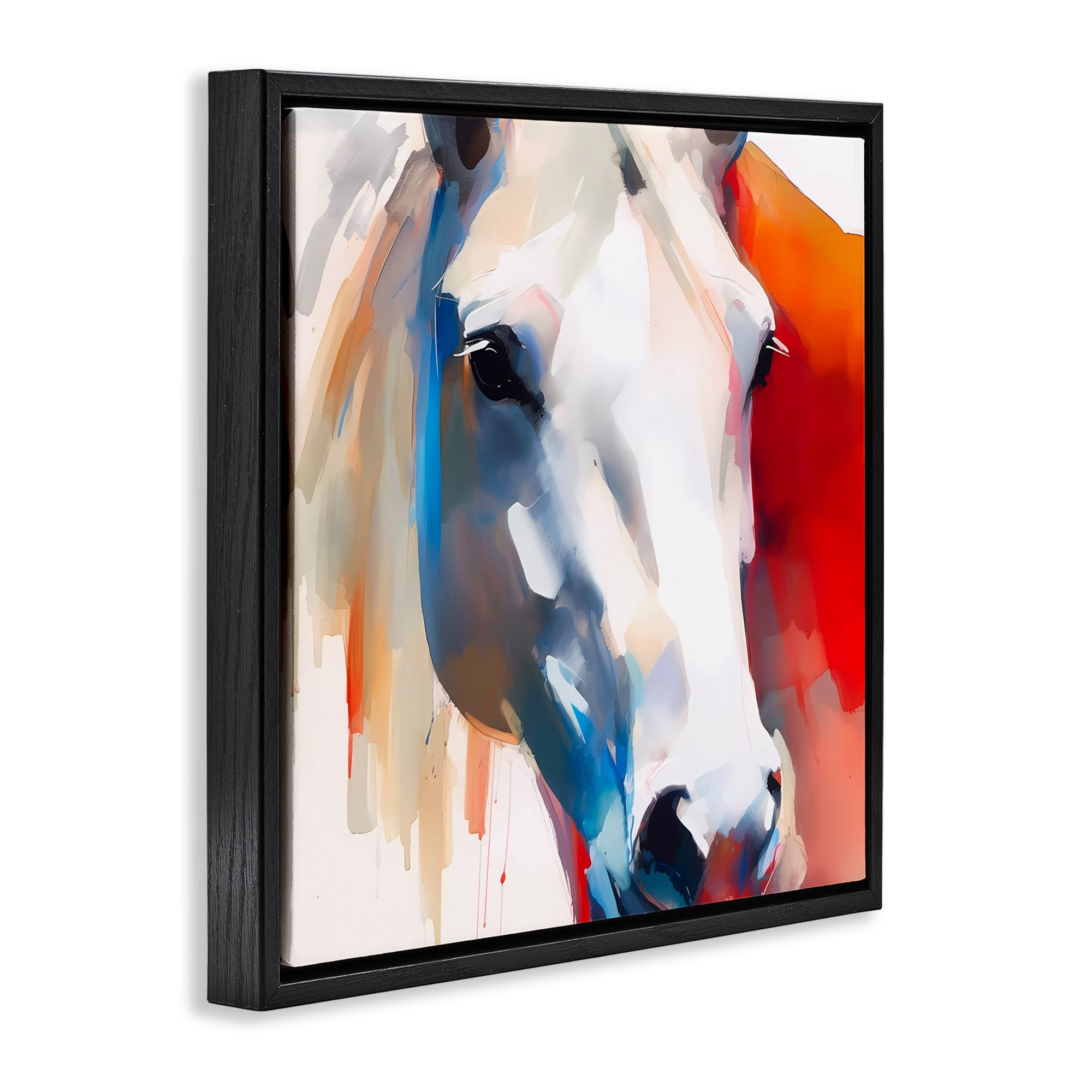 Stupell Industries Horse Close Up Face Animals & Insects Painting Black Floater Framed Canvas Art Print Wall Art, 25 x 25
