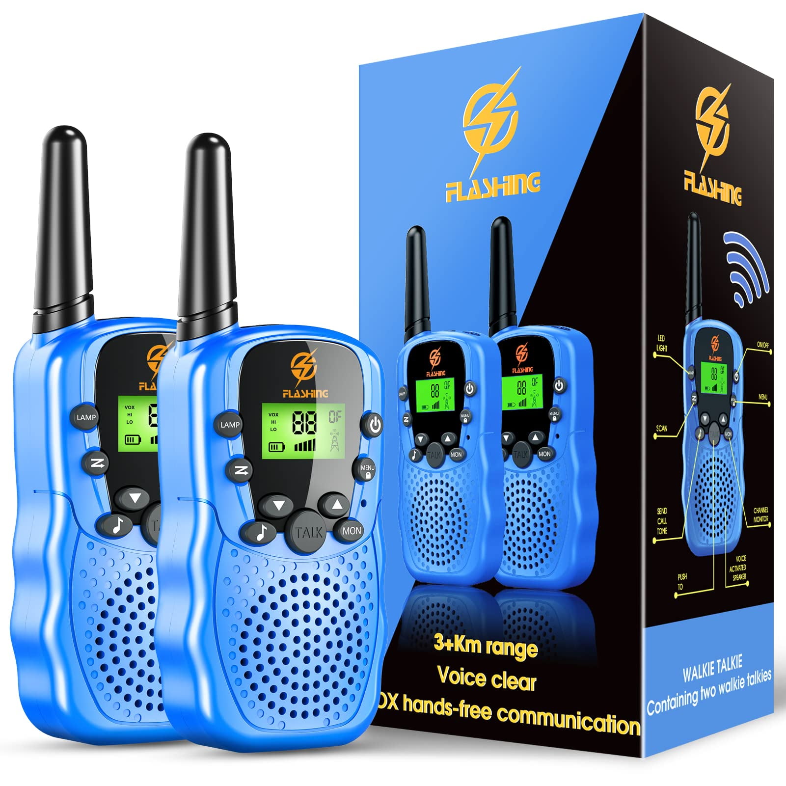 Blue Walkie Talkies,LEETEL Walkie Talkies Long Range Up to 5 Miles with 22 Channels,Walkie Talkies for Adults with VOX Scan Flashlight for Family Hiking Cycling Camping Outdoor Activities 
