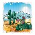 thumbnail image 4 of Cactus Shower Curtain, Vector Image with Cartoon Design Cactus Flowers Mountains Desert Sand Sun Artwork, Fabric Bathroom Set with Hooks, 69W X 84L Inches Extra Long, Multicolor, by Ambesonne, 4 of 4