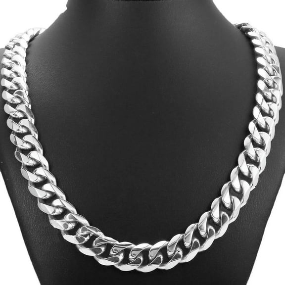24" 15mm 316L Stainless Steel Heavy Link Silver Curb Cuban Chain Men Necklace