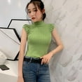 thumbnail image 3 of Women's Solid Half Turtleneck Casual Knitted Sleeveless T-Shirt Crop Top,Green, 3 of 3