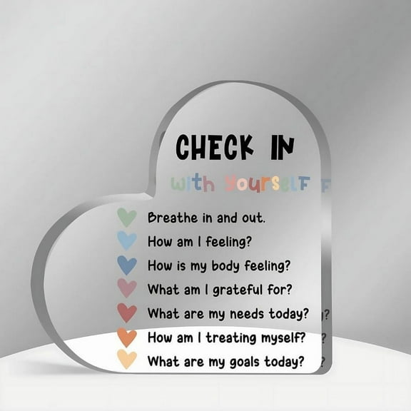 Motivational Cheer Up Gifts Gentle Reminders Heart Shaped Acrylic Signs Therapist Social Worker Office Decor Self-Love Desk Signs For Home Office Bedroom Mental Health Gift For Women Men