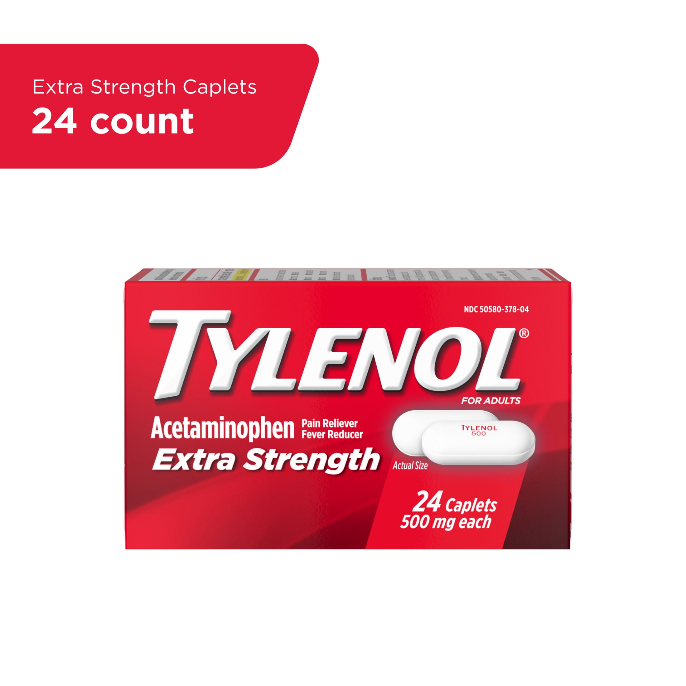 (6 pack) Tylenol Extra Strength Pain Relief Acetaminophen Caplets 500mg, 24 Count