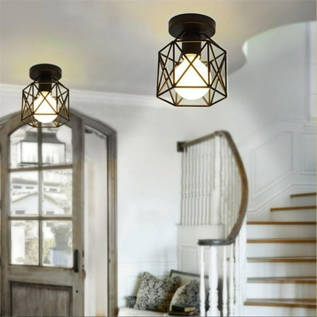2-Pack Mini Industrial Ceiling Light Fixtures, Compact Semi-Flush Mount Rustic Light Fixtures for Hallway, Kitchen, Closet, Laundry Room & Over-Sink, E26 Ceiling Light Fixtures, UL