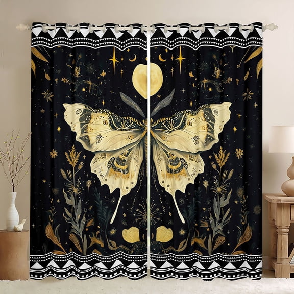 jejeloiu Beige Bohemian Moth Black Out Curtains,Vintage Botanical Leaves Curtains Pack of 2 (42x63 Each) For Girl Boy