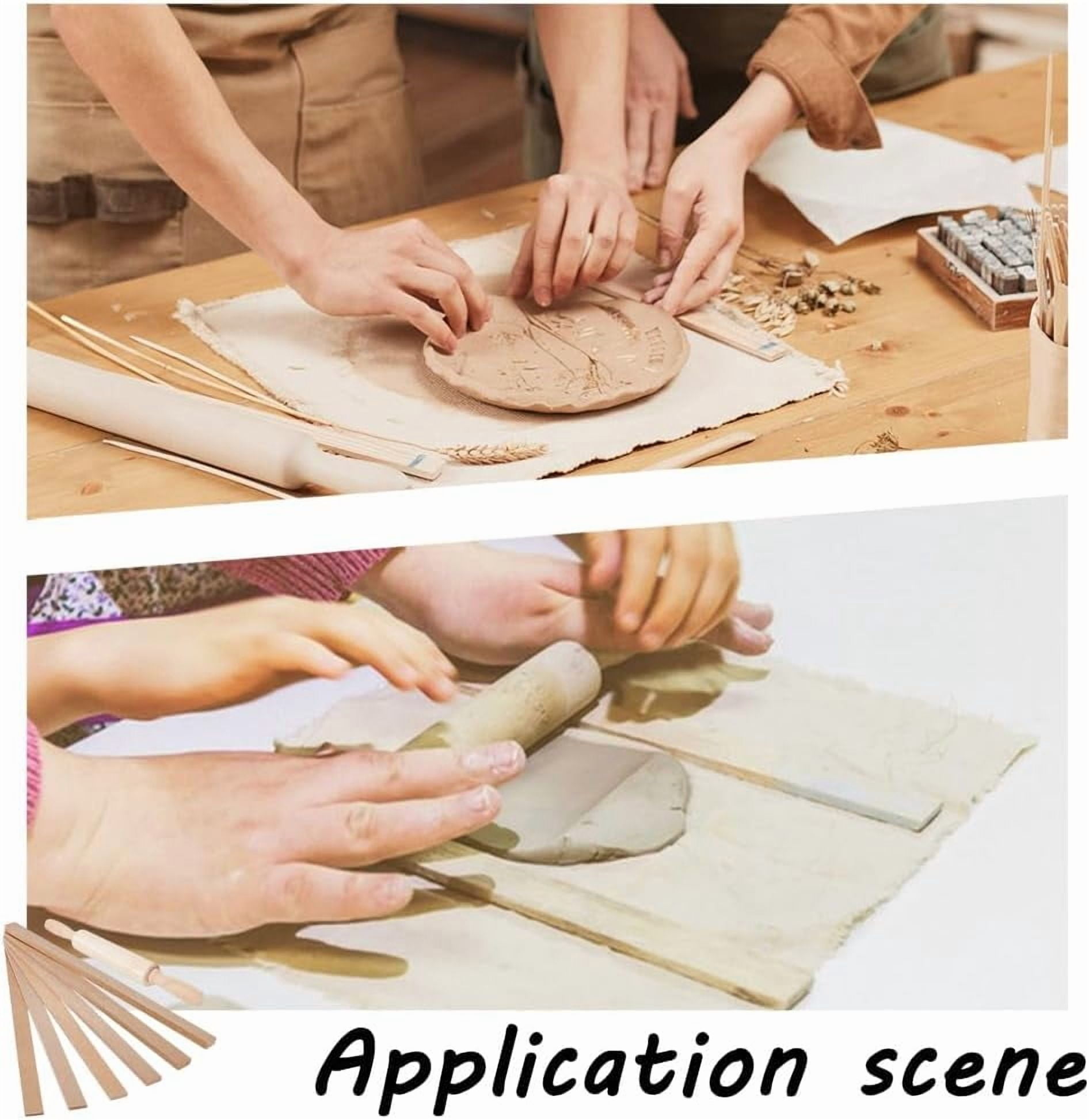 7Pcs Clay Roller Guide Pottery Tools 6 Sizes Pottery Rolling Depth Guide Sticks and Wooden Rolling Pin Set Clay Mudboard Tools for Manual Self Made Clay Gift Decoration Tan DIY
