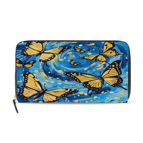 Qxltty Butterfly Starry Night Women's Leather Wallet Fashion Retro Multi Card Holder with Cell Phone Pocket Mothers Day Gifts