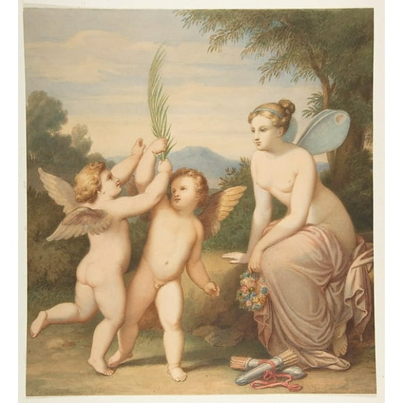 Eros and Anteros with Psyche Looking at Them Poster Print by Johannes Riepenhausen (German, Goettingen 1788�1860 Venice) (18 x 24)