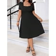 thumbnail image 4 of AURA Womens Elegant V Neck A Line Midi Dress High Waist Ruffle Sleeve Solid Knit Spring Work Dress Plus Size, 4 of 6