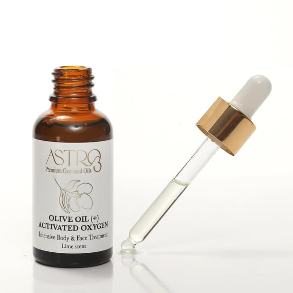 ASTRO3 Ozonated Olive Oil - Face & Body Treatment, Lime Scent, Natural & Vegan Skincare, 1.01oz