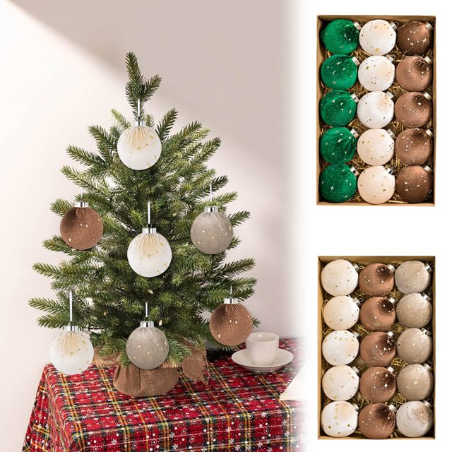 Colgantes Decorativos Navideños de Terciopelo y Seda Exquisita (15 Unidades) | Adornos de Plástico Flocado Fáciles de Colgar | Tamaño: 6 Cm | Estilo Clásico | Calidad Duradera | Ideales para Decoraci