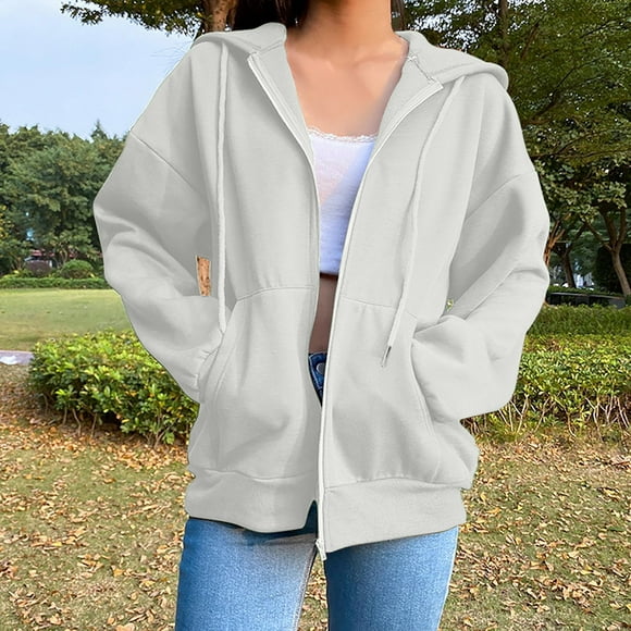 TIMIFIS Womens Fleece Zip Up Hoodies Jacket Long Sleeve Fall Oversized Sweatshirts Fleece Plus Size Jacket Sweatshirt Coats-White - Fall/Winter Clearance