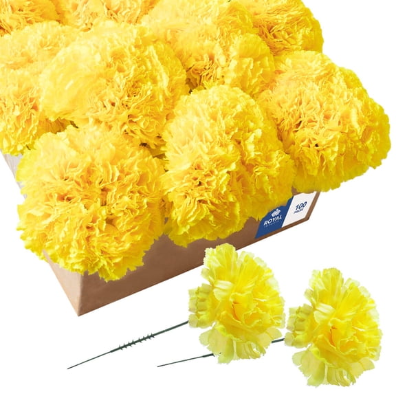 Royal Imports Artificial Carnations, Silk Faux Flowers, for Funeral Arrangements, Wedding Bouquets, Cemetery Wreaths, DIY Crafts - 100 Single 5" Stems - Yellow