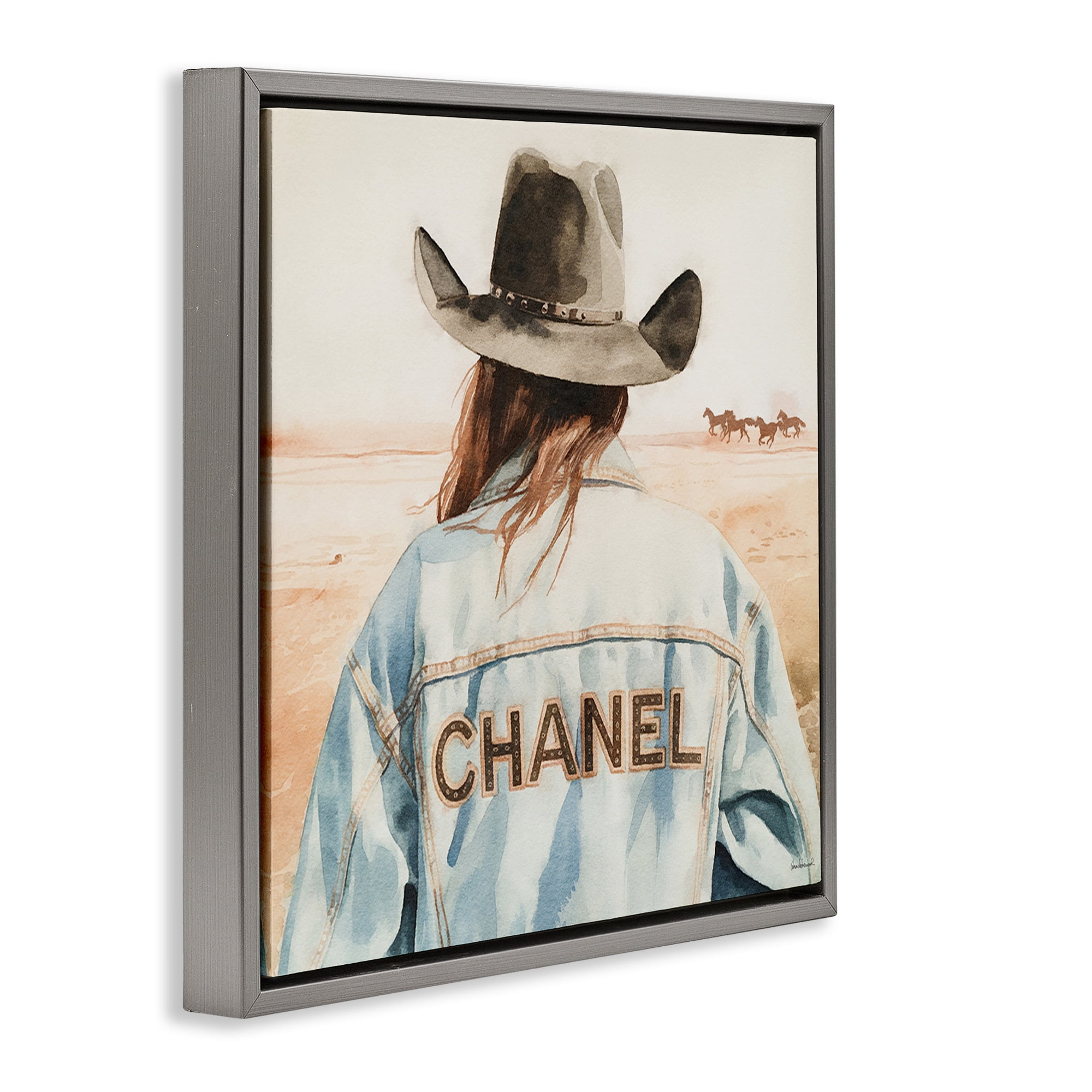 Stupell Industries Desert Cowgirl Glam Brand People Painting Gray Floater Framed Canvas Art Print Wall Art, 18 x 18