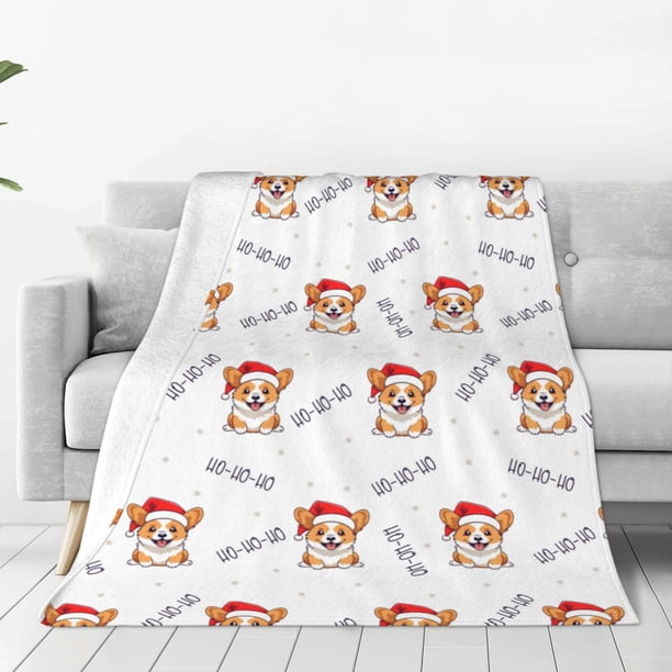 Balery Corgi With Santa Claus Hat Manta de Felpa Suave y Acogedora – Cobija de Franela Aterciopelada para Cama, Lavable y Cálida para Sofá, Mascotas, Transpirable-50"x40"